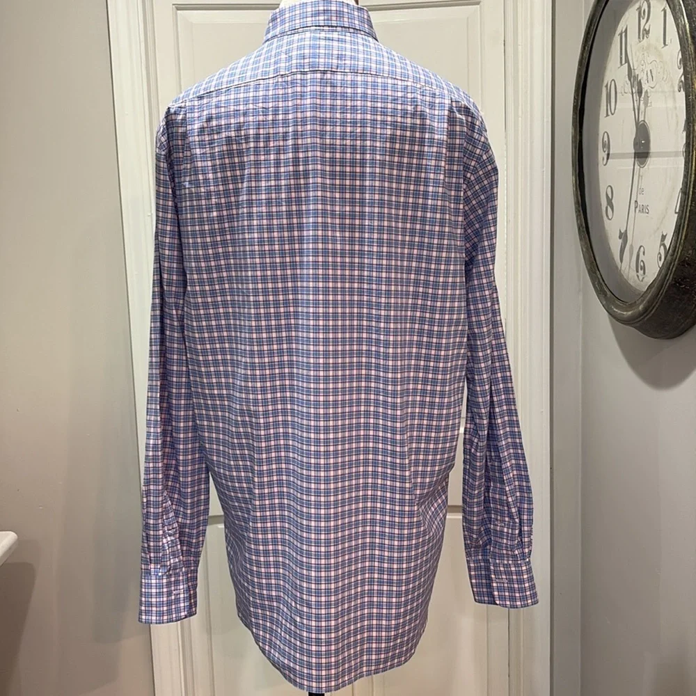 Polo Ralph Lauren sz XL 100% cotton stretch pink/blue plaid long sleeve shirt
